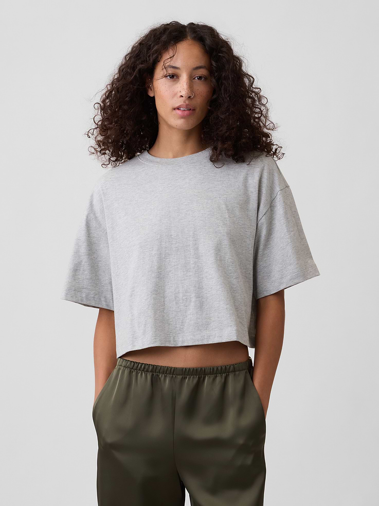 Image number 1 showing, Relaxed Cropped Crewneck T-Shirt