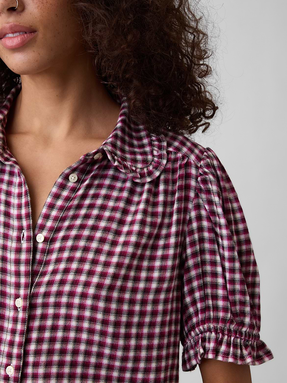 Puff Sleeve Flannel Shirt