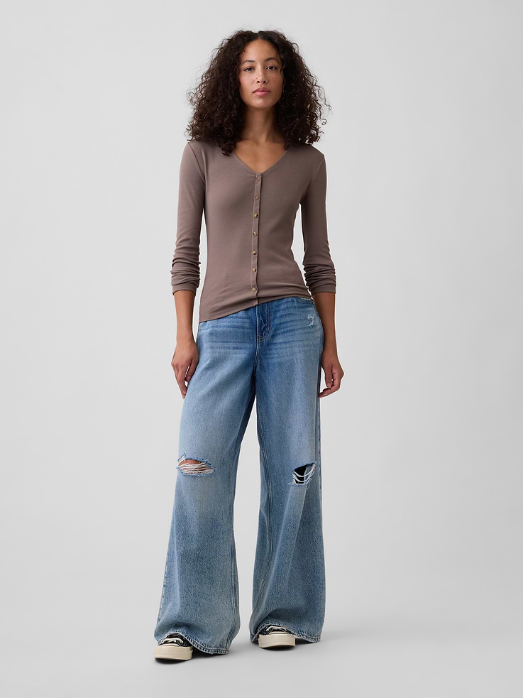Image number 3 showing, Fitted Ribbed V-Neck Top