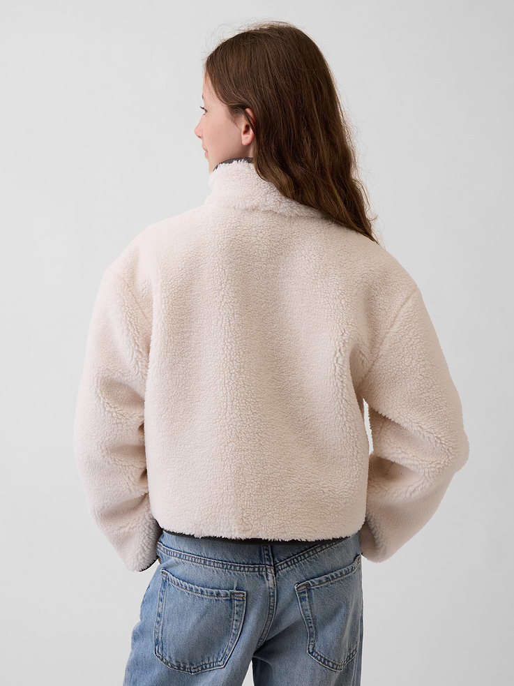 Image 3 of 6, Kids Relaxed Crop Sherpa Jacket