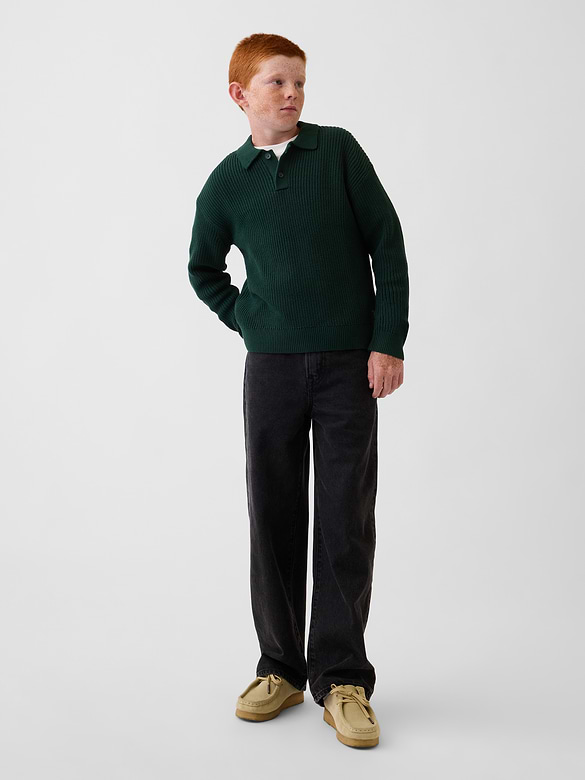 Kids 100% Cotton Relaxed Polo Sweater