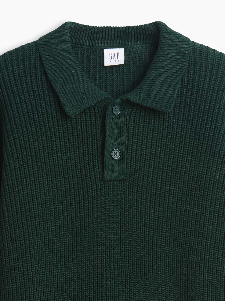 Image 5 of 5, Kids 100% Cotton Relaxed Polo Sweater