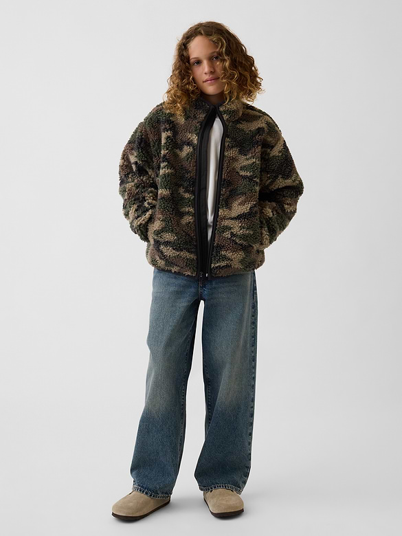 Kids Sherpa Relaxed Camo Zip Jacket
