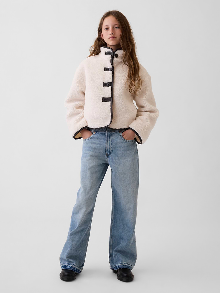 Image 4 of 6, Kids Relaxed Crop Sherpa Jacket