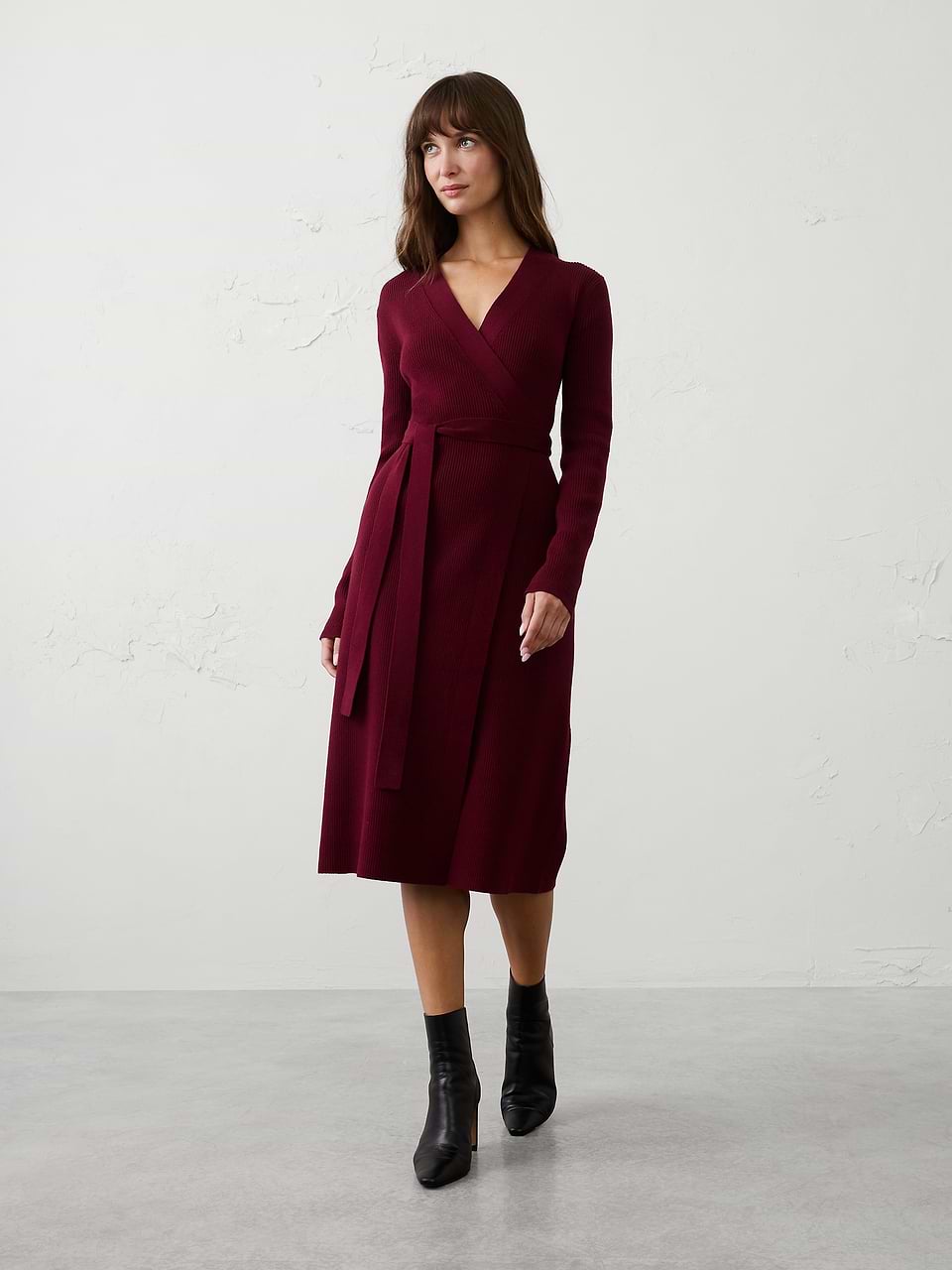 Ribbed Wrap Sweater Midi Dress