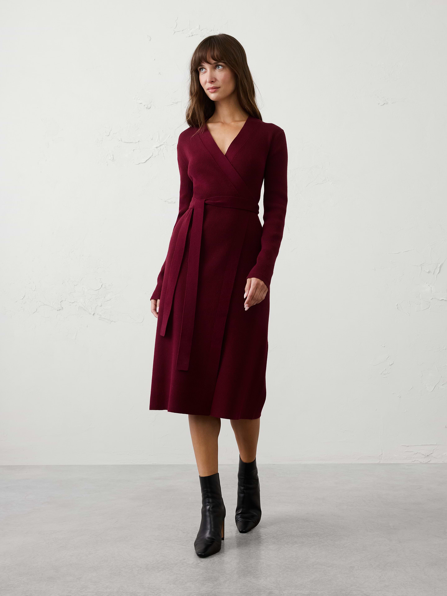 Image number 1 showing, Ribbed Wrap Sweater Midi Dress
