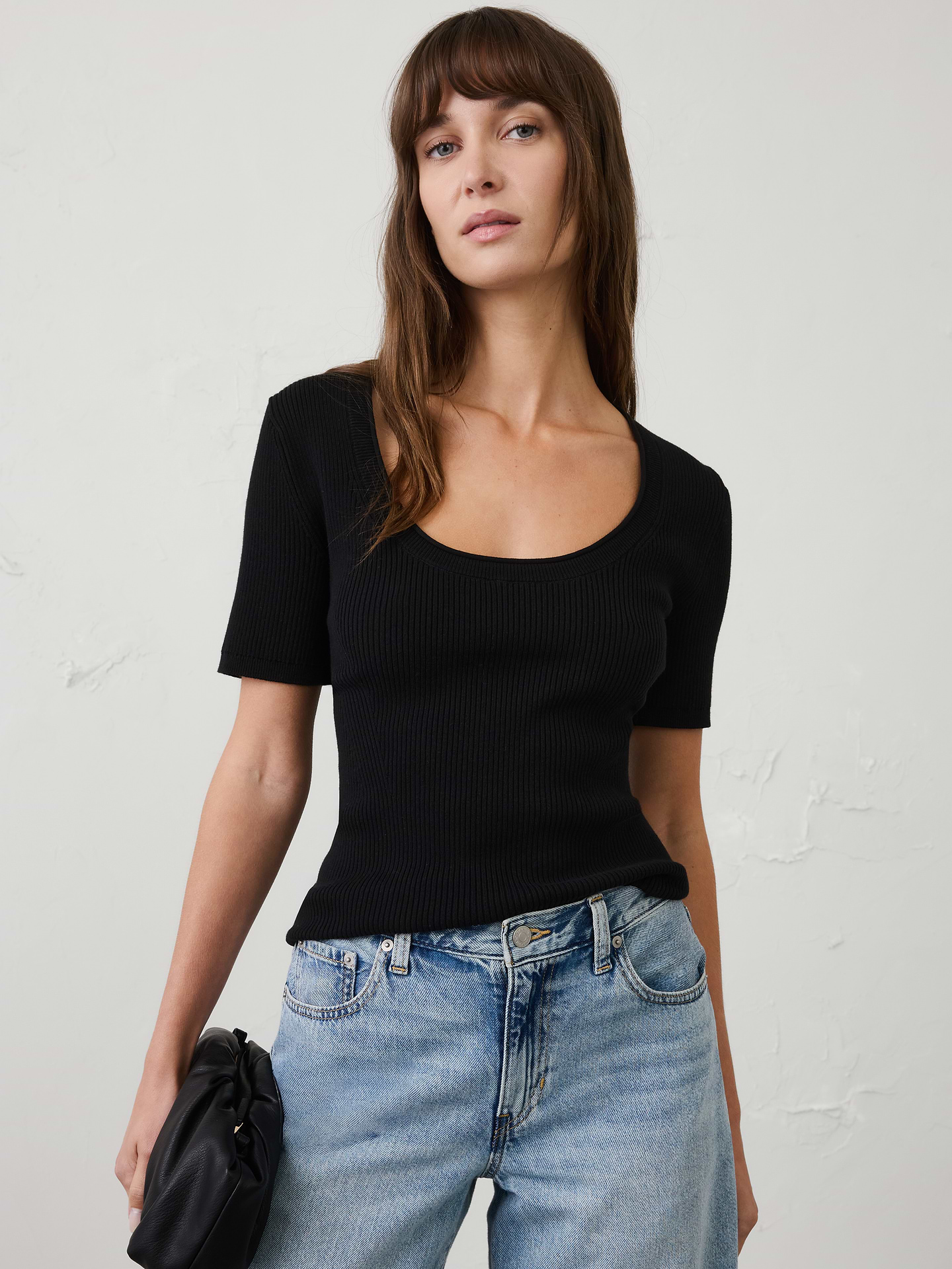 Image number 1 showing, Cotton Ribbed Scoop-Neck Sweater