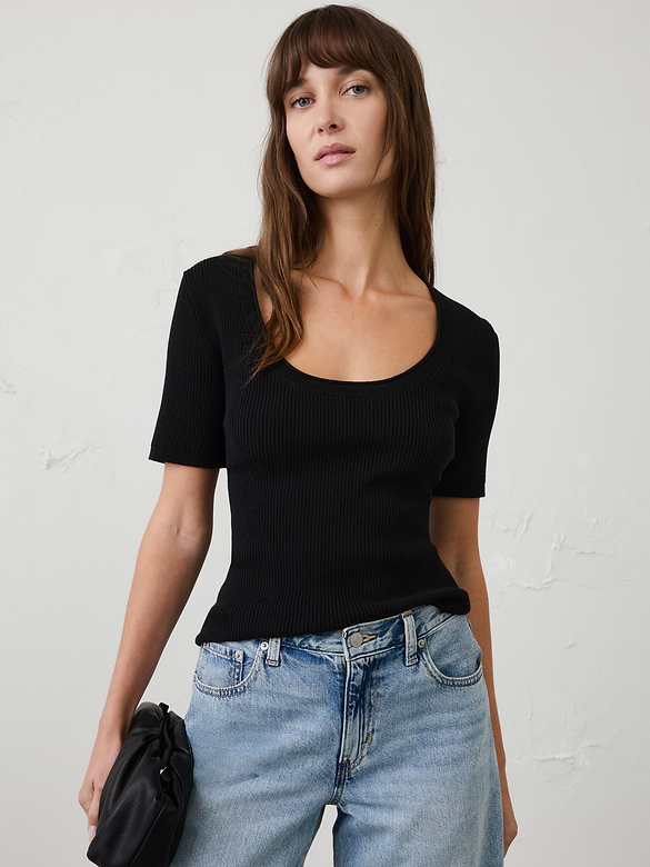 Ribbed Scoop-Neck Sweater