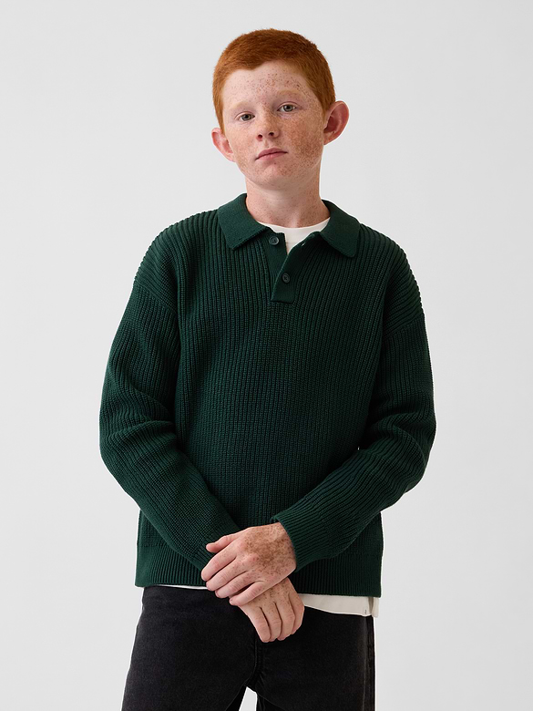 Kids 100% Cotton Relaxed Polo Sweater