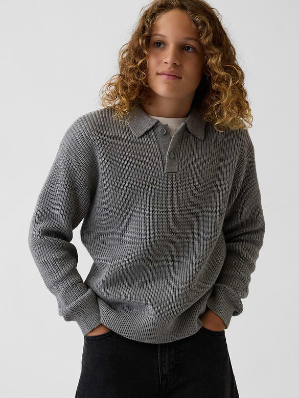 Kids 100% Cotton Relaxed Polo Sweater