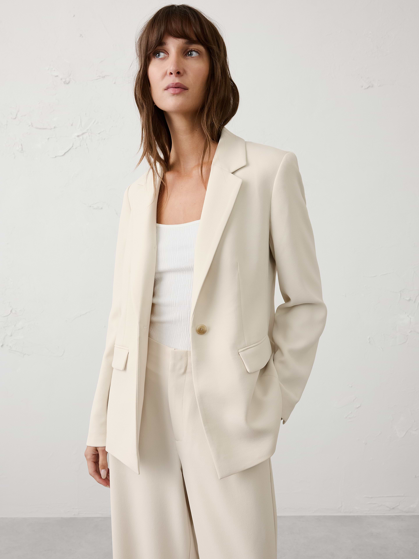 Image number 1 showing, Sculpted Stretch Crepe Long Blazer