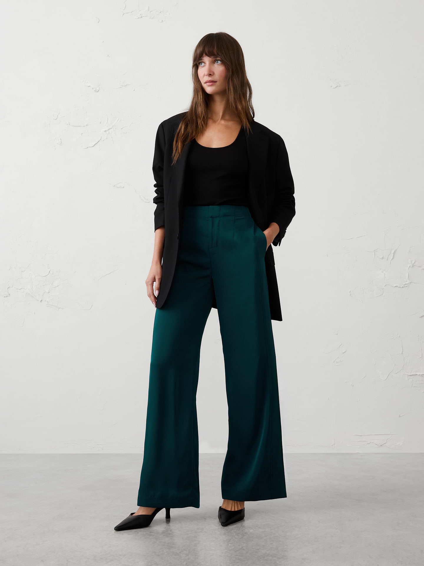 Image number 1 showing, Wide-Leg High-Rise Sheen Twill Trouser