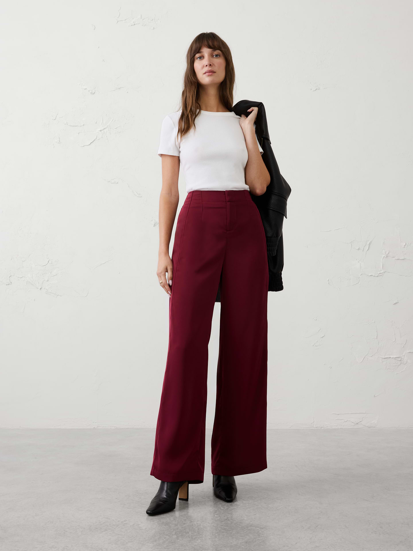 Image number 1 showing, Wide-Leg High-Rise Sheen Twill Trouser
