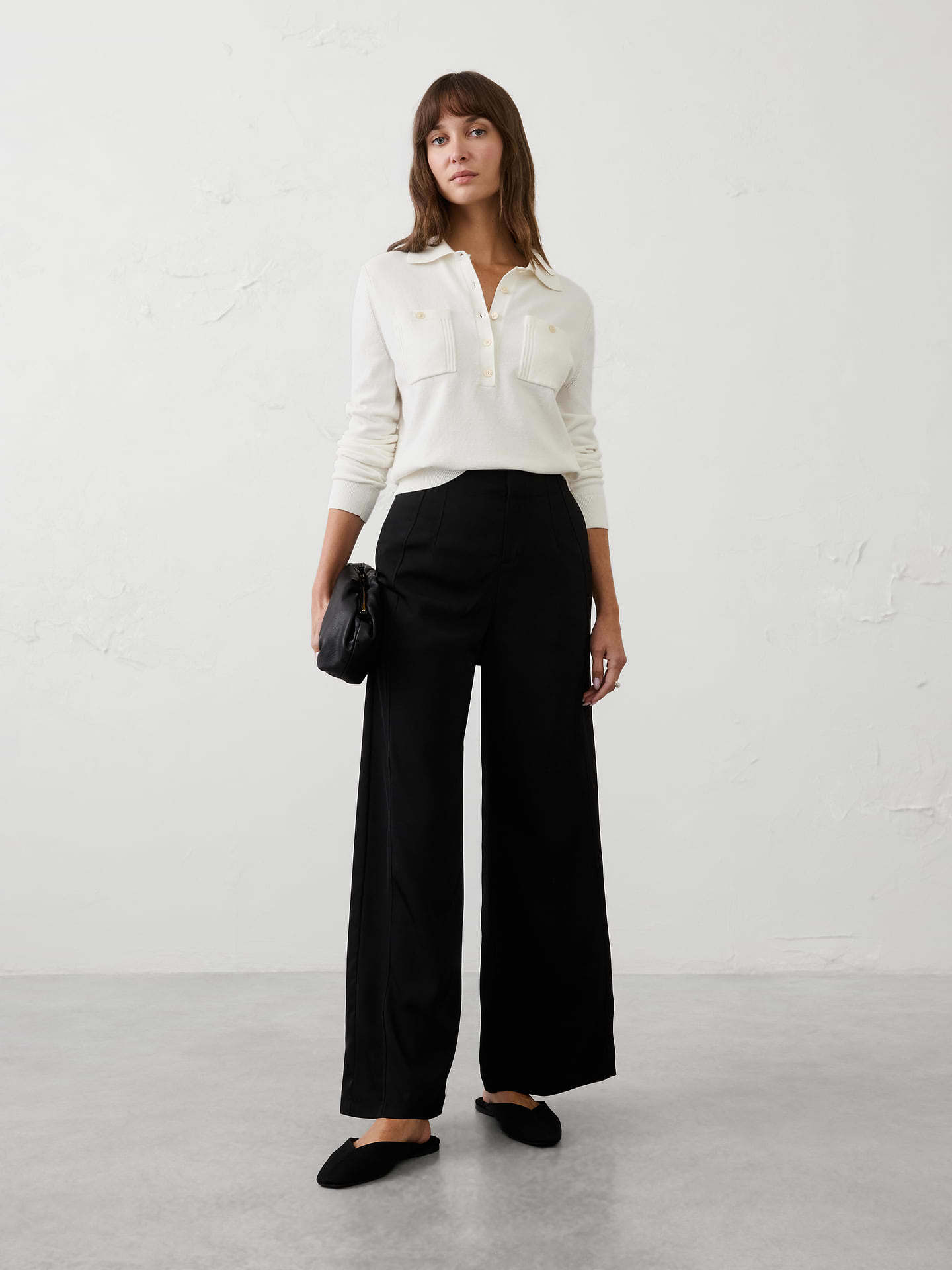Image number 1 showing, Wide-Leg High-Rise Sheen Twill Trouser