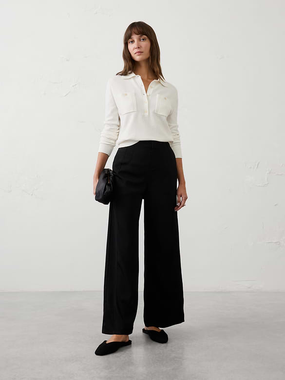 Wide-Leg High-Rise Sheen Twill Trouser