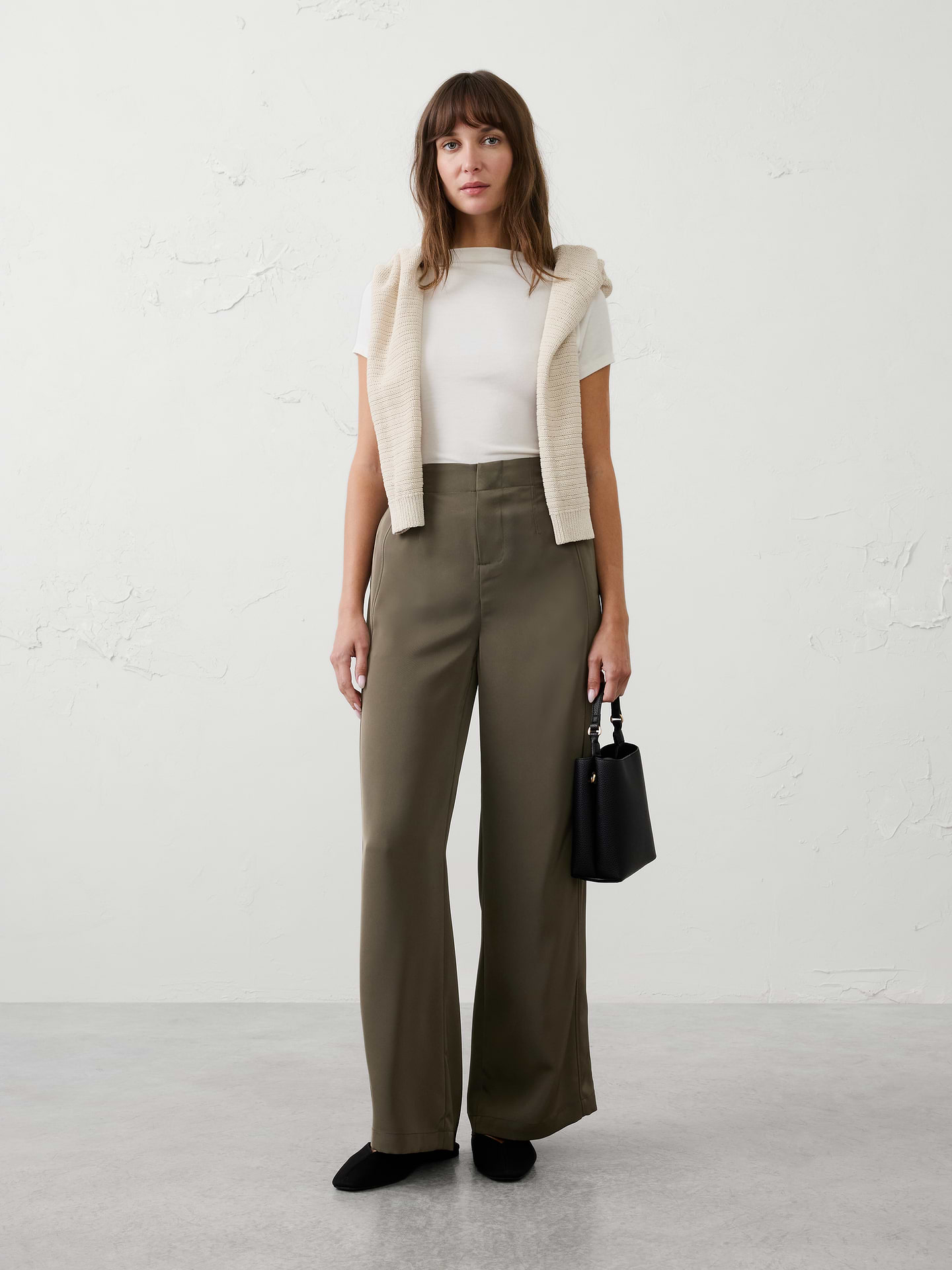 Image number 1 showing, Wide-Leg High-Rise Sheen Twill Trouser