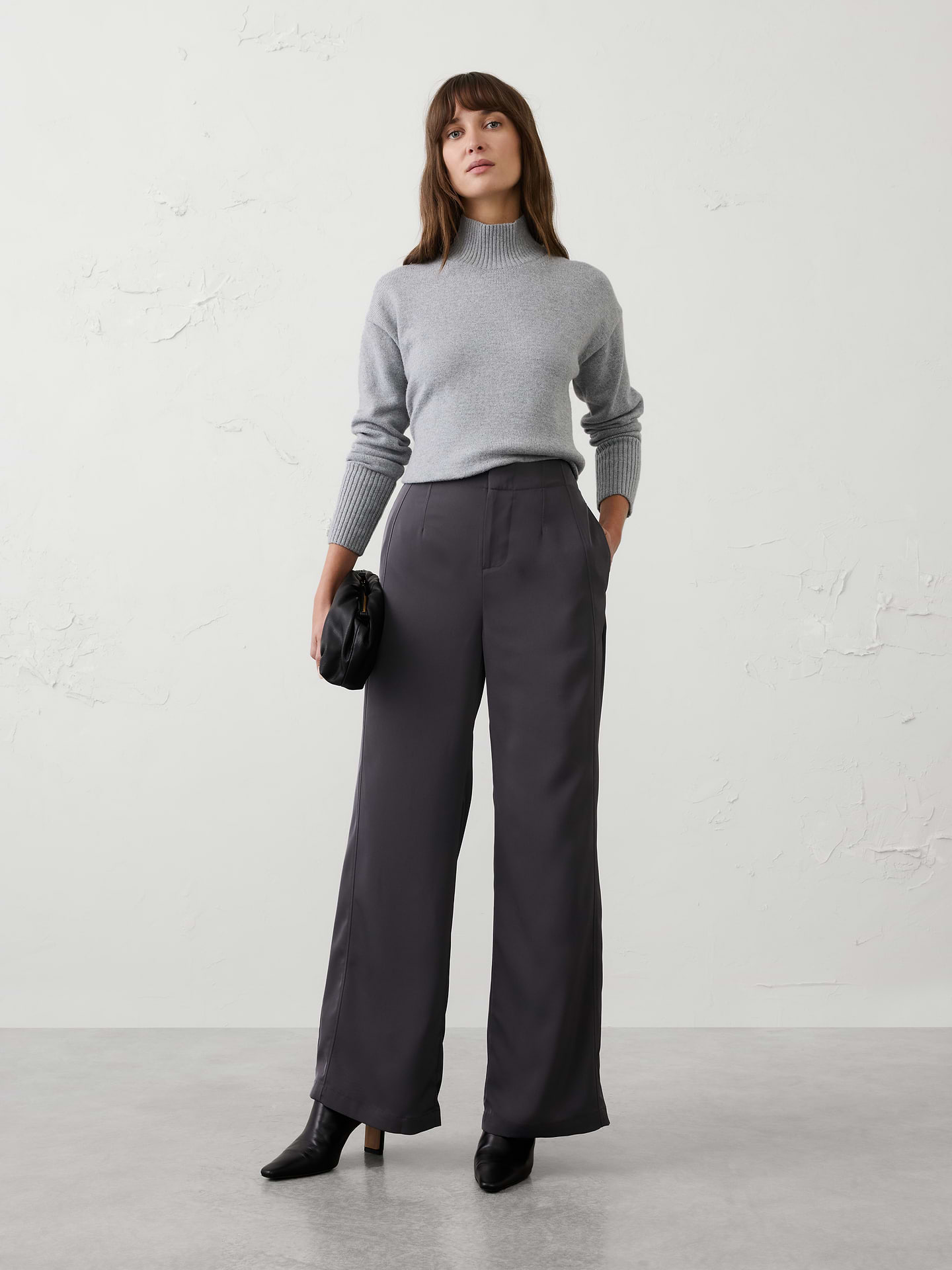 Image number 1 showing, Wide-Leg High-Rise Sheen Twill Trouser