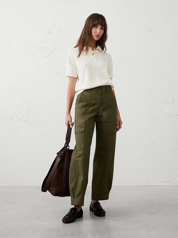 Tapered Mid-Rise Cargo Cotton Canvas Pant