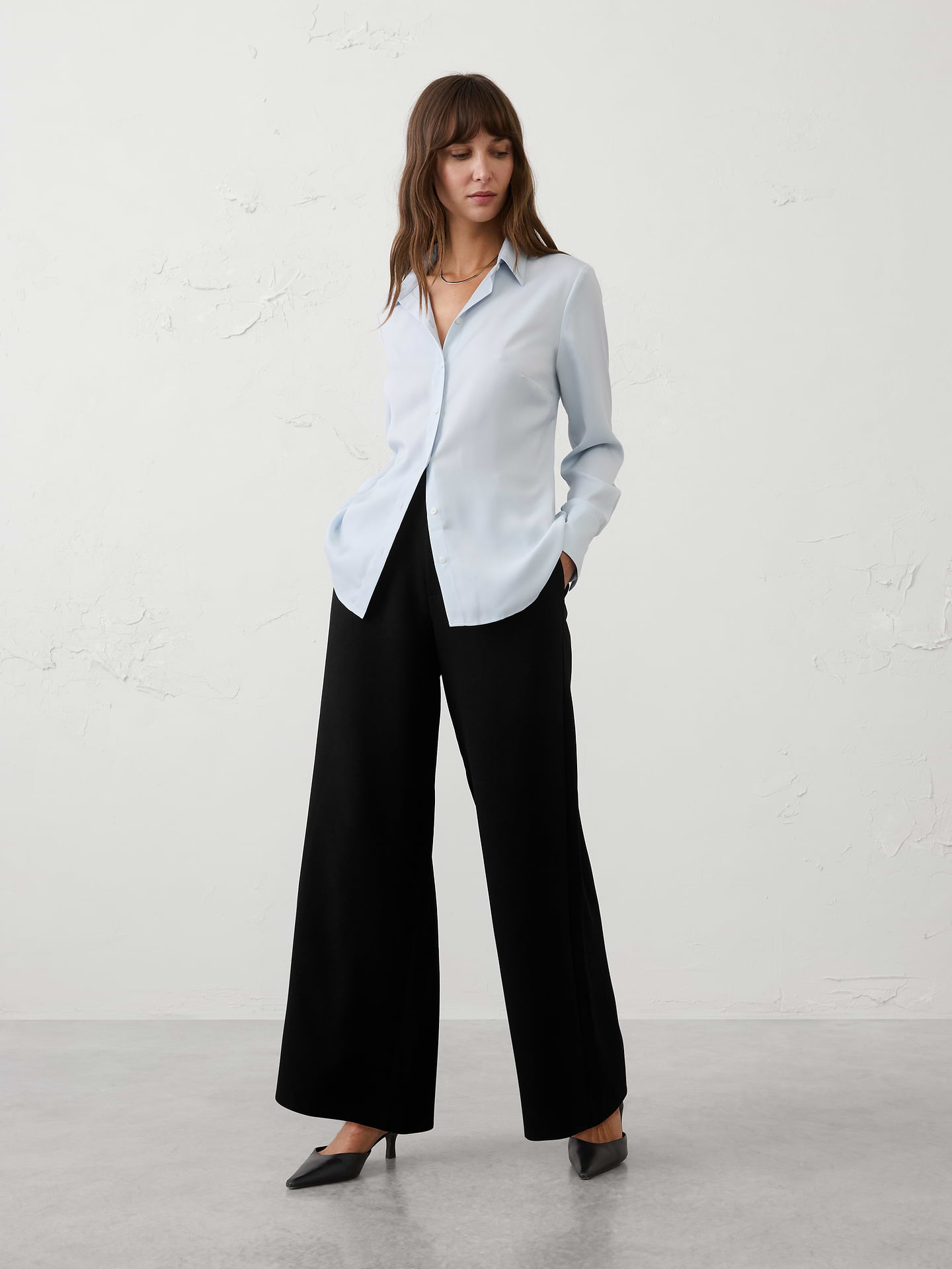 Image number 1 showing, Wide-Leg High-Rise Crepe Pleated Trouser