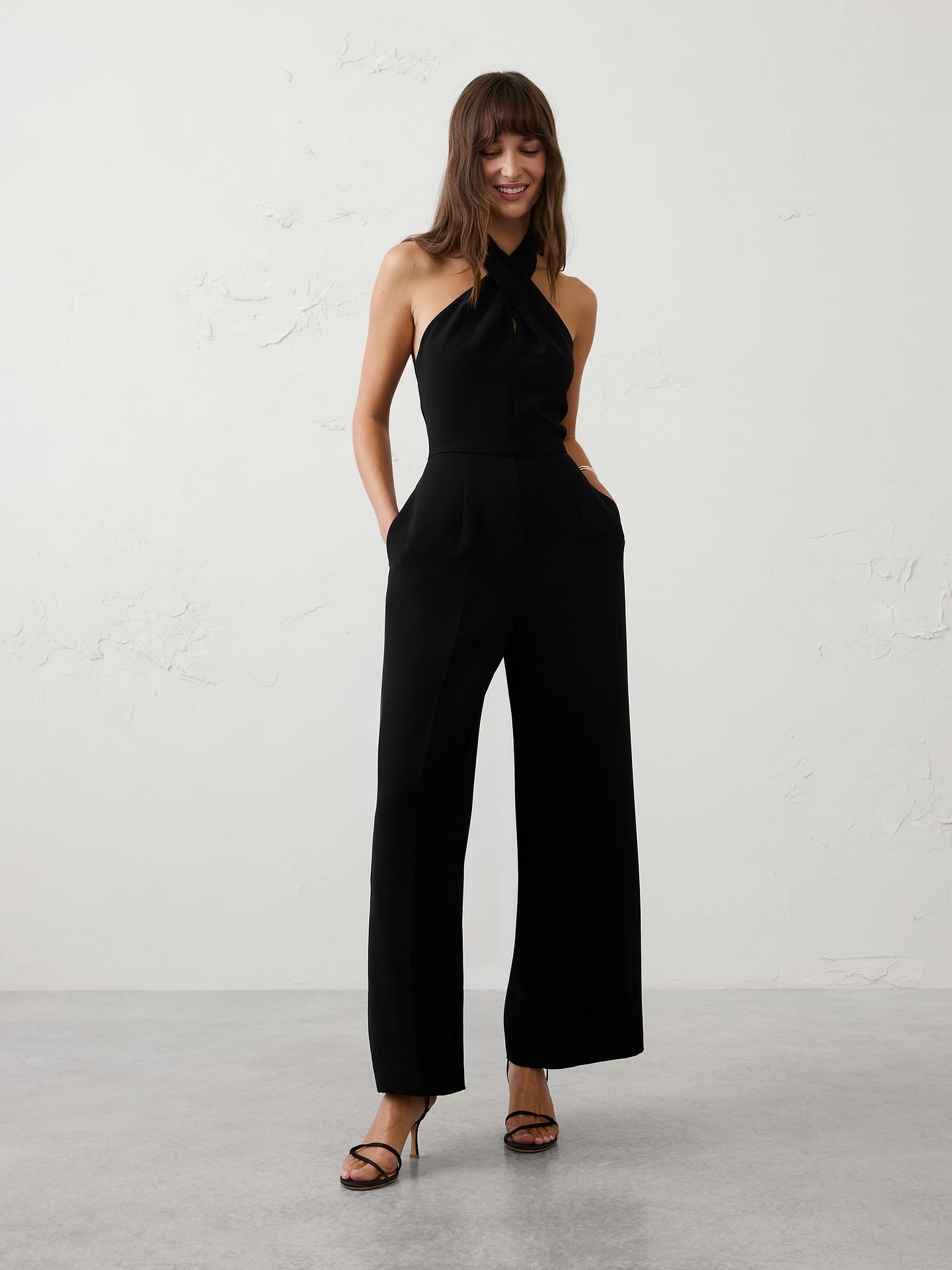 Image number 1 showing, Tailored Crossed-Halter Jumpsuit