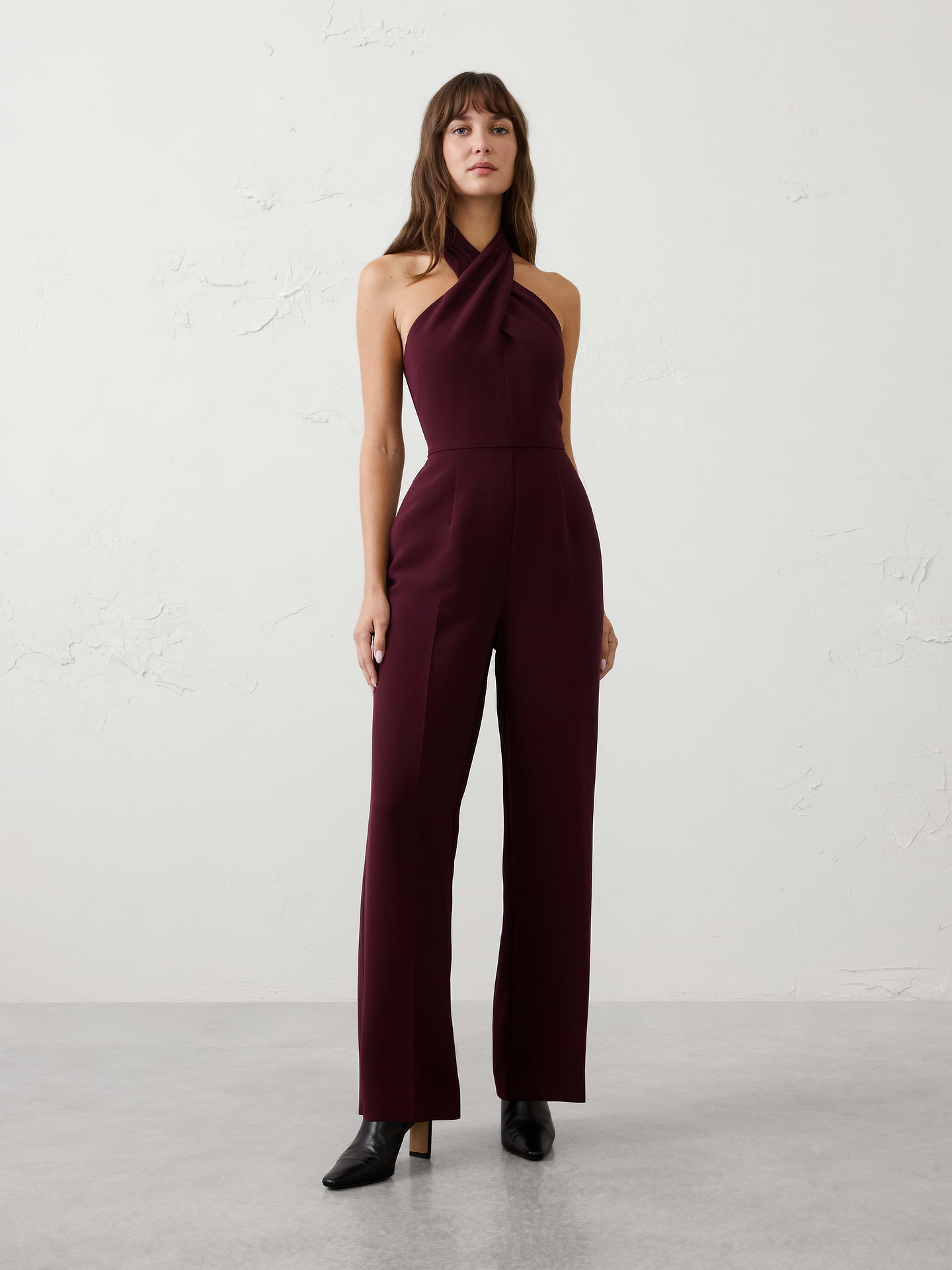 Image number 1 showing, Tailored Crossed-Halter Jumpsuit