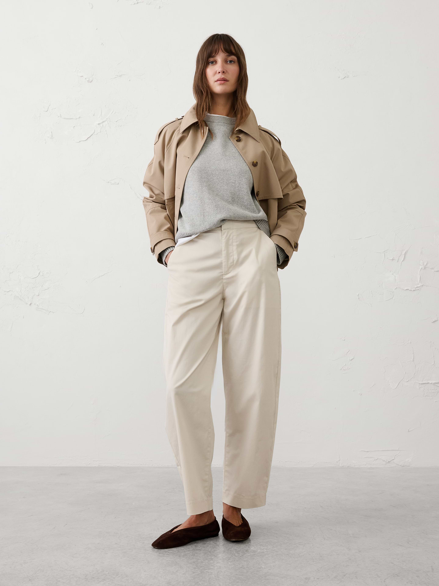 Image number 1 showing, Barrel-Leg High-Rise Twill Pleated Utility Pant