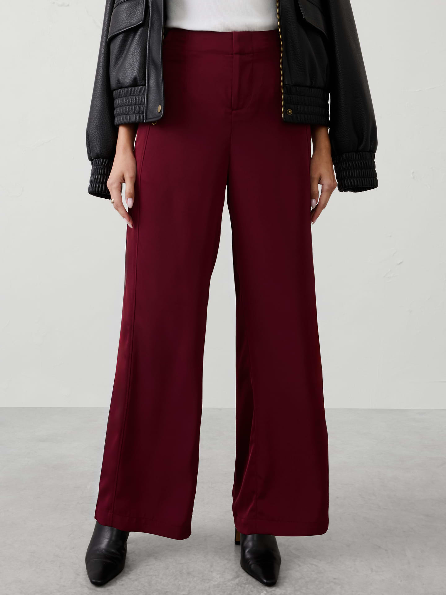 Image number 3 showing, Wide-Leg High-Rise Sheen Twill Trouser