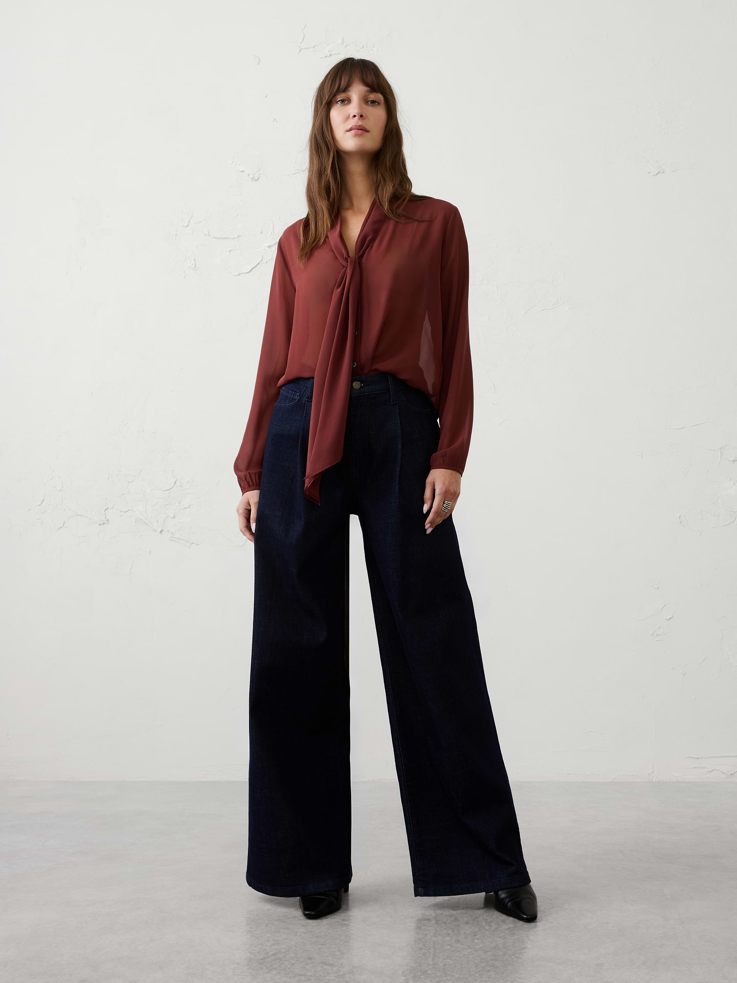 Image number 1 showing, Sheer Scarf-Neck Blouse