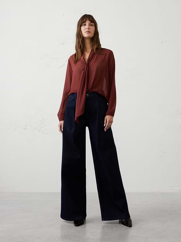 Sheer Scarf-Neck Blouse