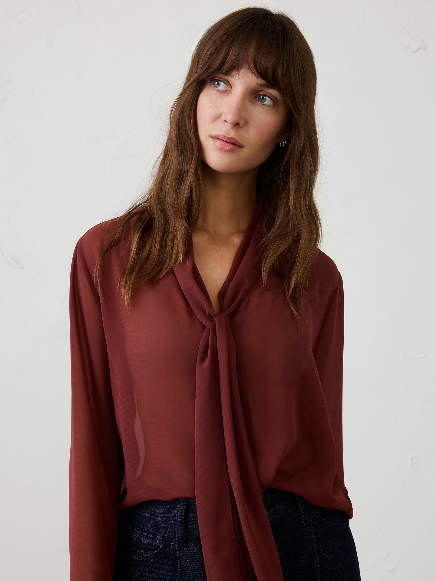 Image number 3 showing, Sheer Scarf-Neck Blouse