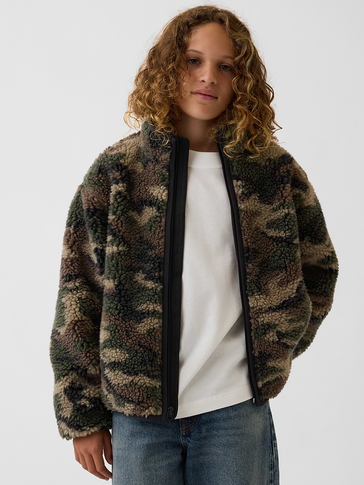Image number 1 showing, Kids Sherpa Relaxed Camo Zip Jacket