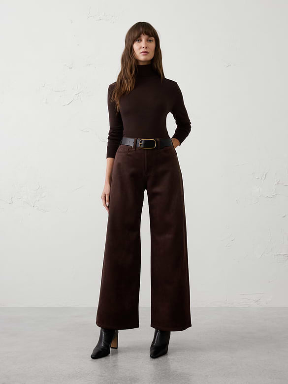 Vegan Suede Wide-Leg High-Rise Pant