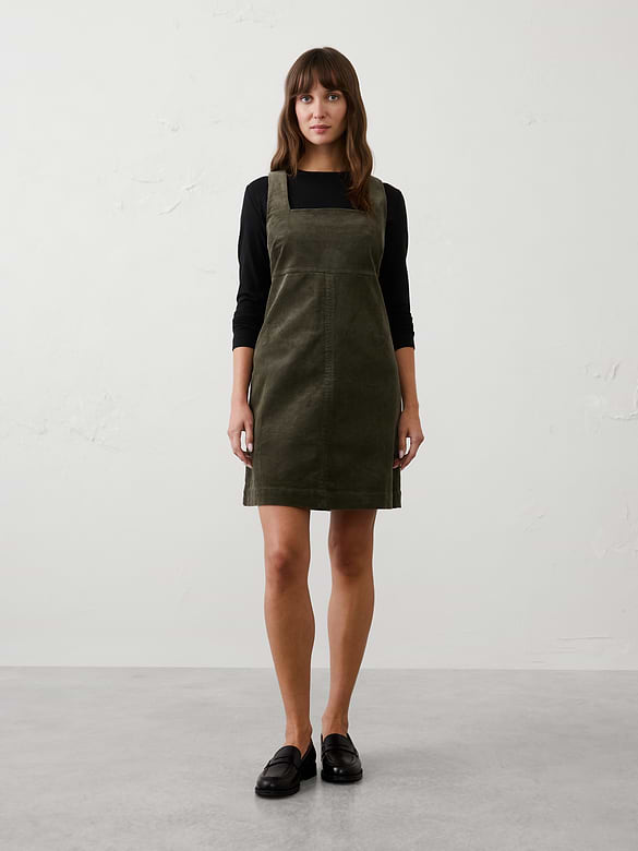 Corduroy Empire Square-Neck Mini Dress