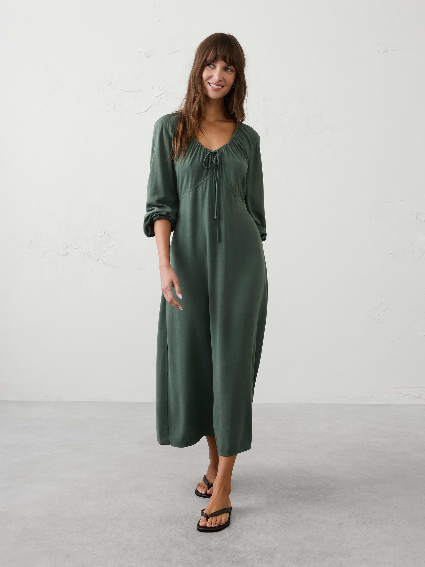 Image number 1 showing, Cinched Scoop-Neck Midi Dress