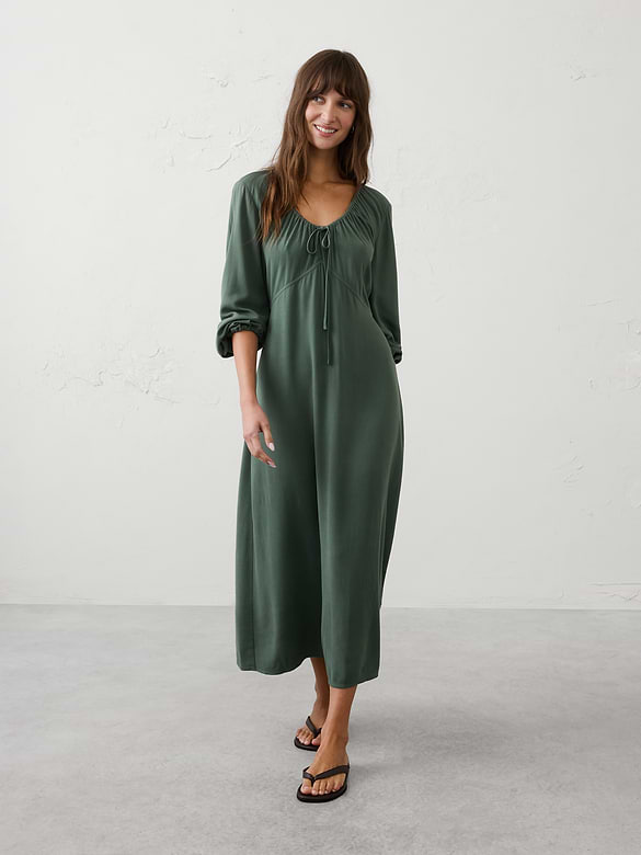 Cinched Scoop-Neck Midi Dress