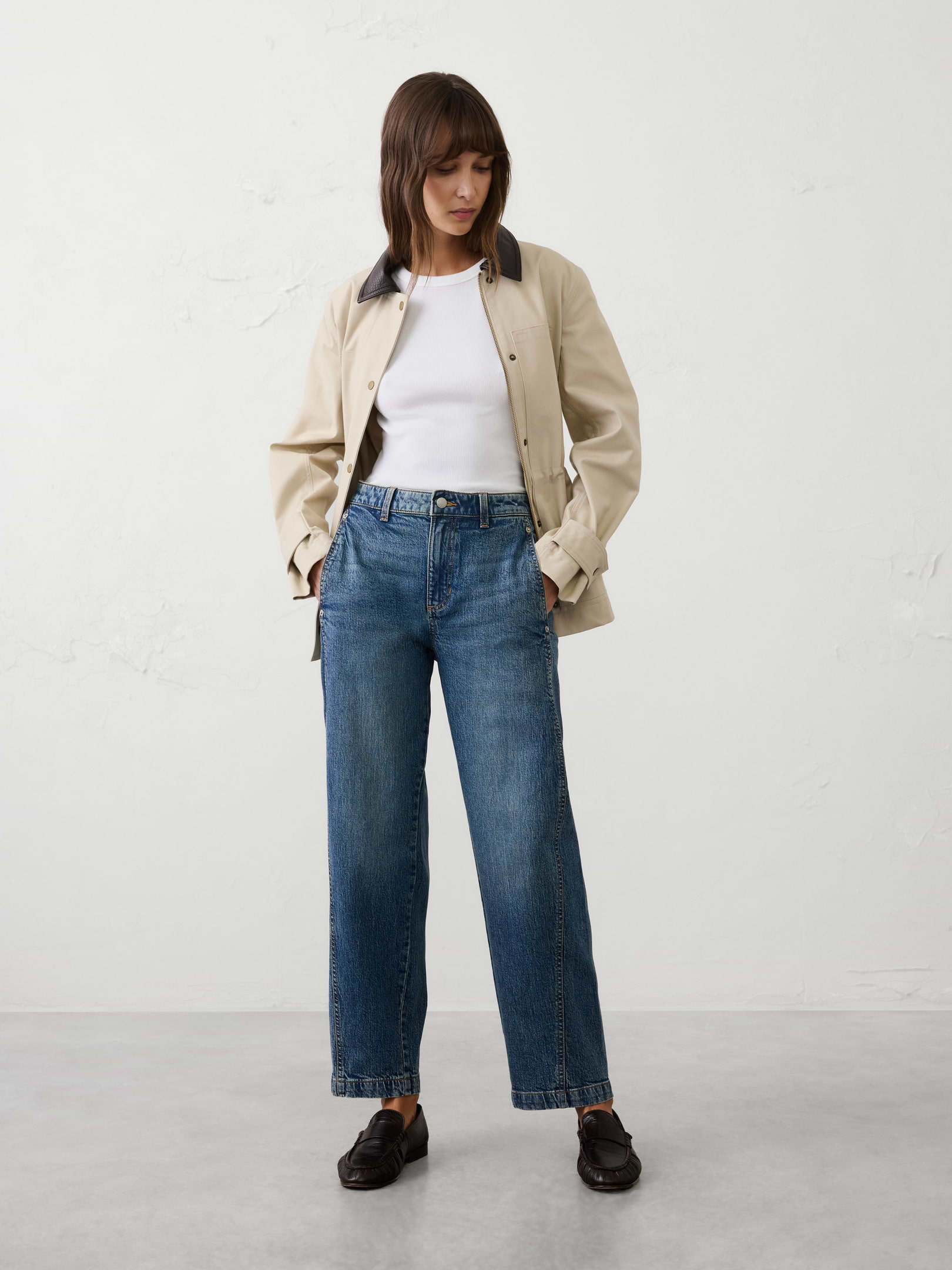 Image number 1 showing, Barrel-Leg Mid-Rise Seamed Jean