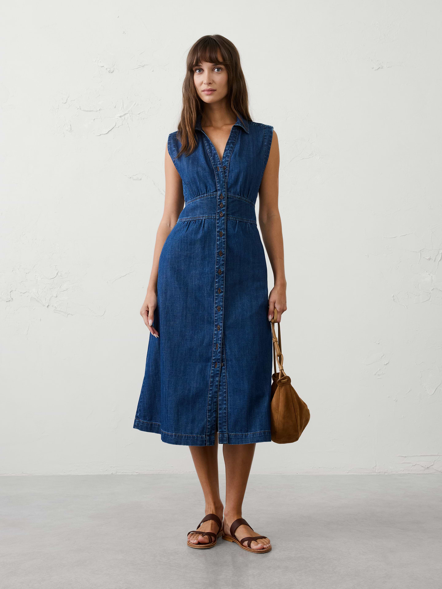 Image number 1 showing, Chambray Collared Button-Down Midi Dress