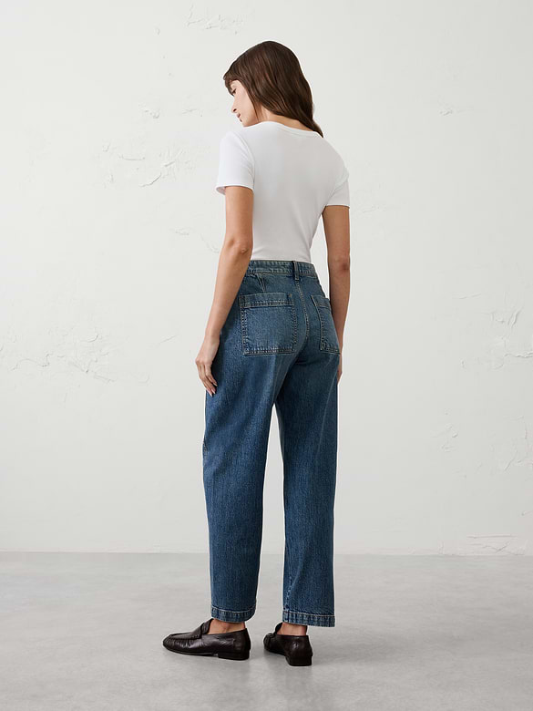 Barrel-Leg Mid-Rise Seamed Jean
