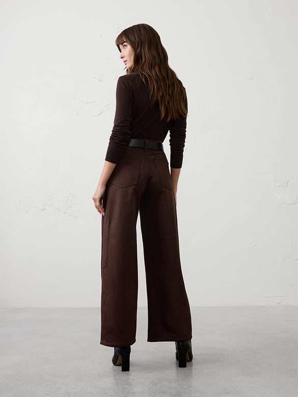 Vegan Suede Wide-Leg High-Rise Pant