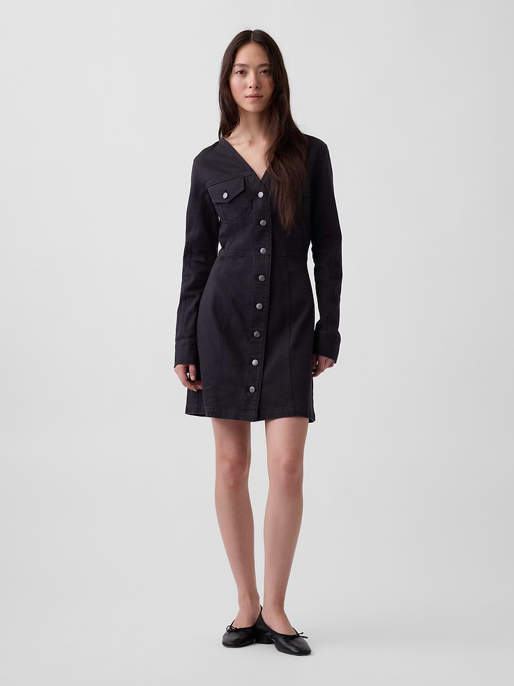 Image number 1 showing, V-Neck Button-Front Mini Dress