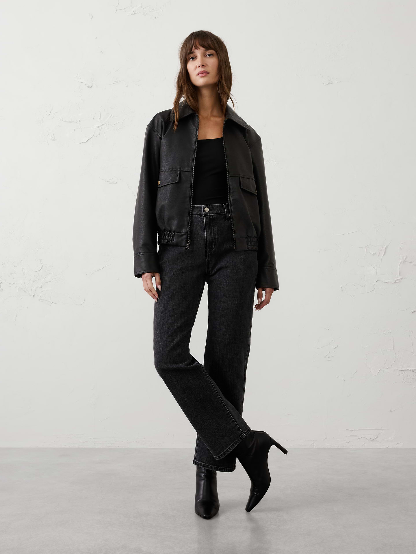 Image number 1 showing, Vegan Leather Bomber Jacket