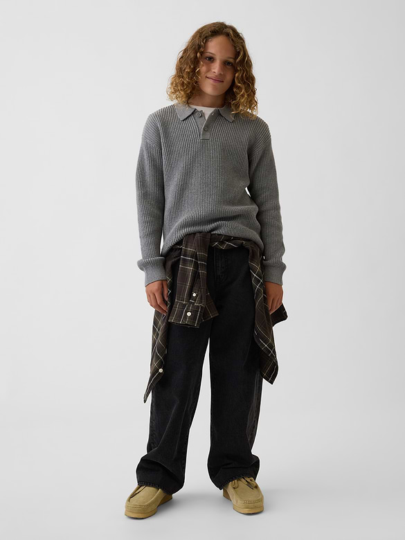 Kids 100% Cotton Relaxed Polo Sweater