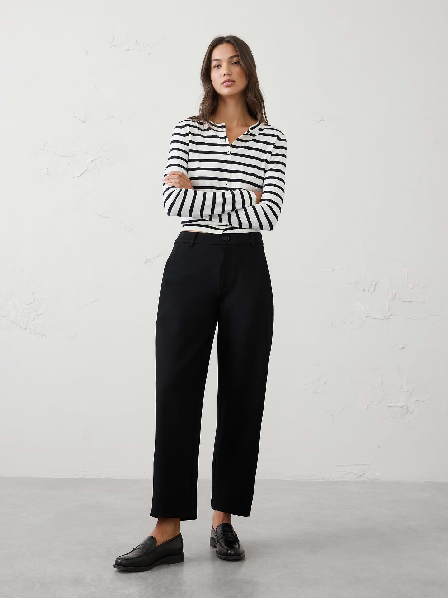 Image number 1 showing, Barrel-Leg High-Rise Knit Ponte Pant