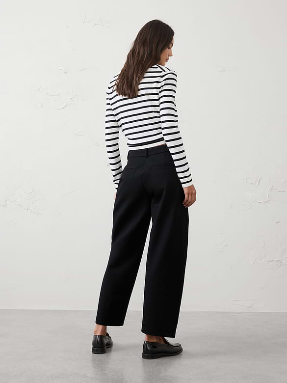 Barrel-Leg High-Rise Knit Ponte Pant