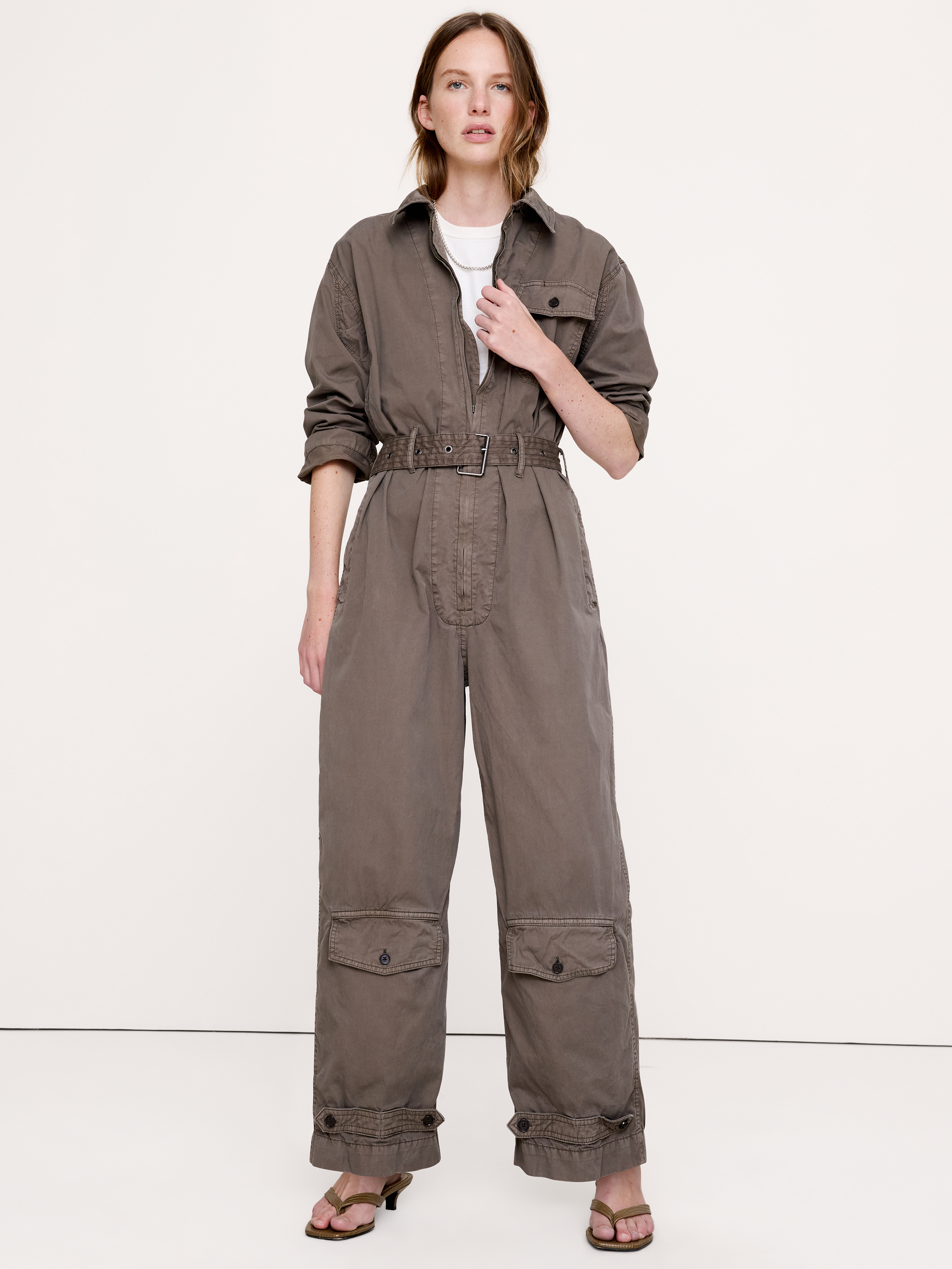 Image number 1 showing, Cotton Twill Zip Jumpsuit