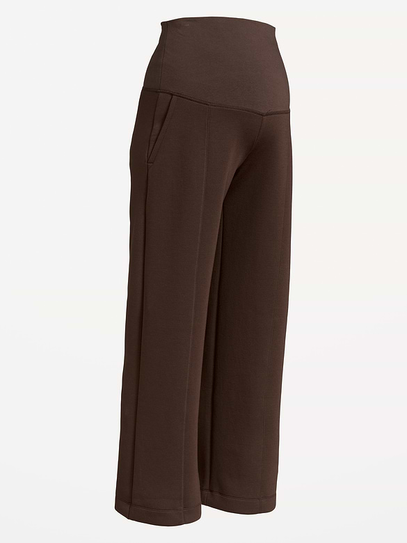 Maternity Bounce Fleece Rollover-Waist Wide-Leg Pants