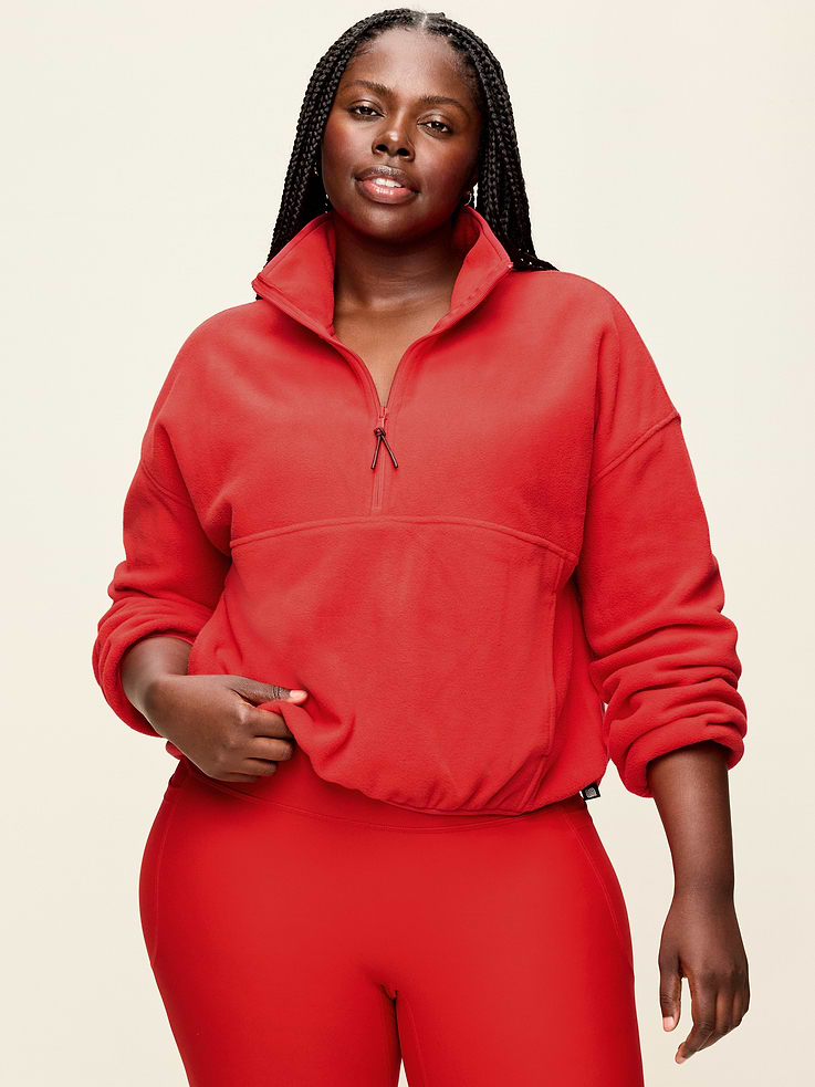 Image number 7 showing, Oversized Half-Zip Cropped Fleece Sweatshirt