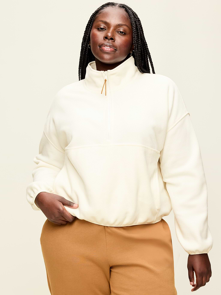 Image number 7 showing, Oversized Half-Zip Cropped Fleece Sweatshirt