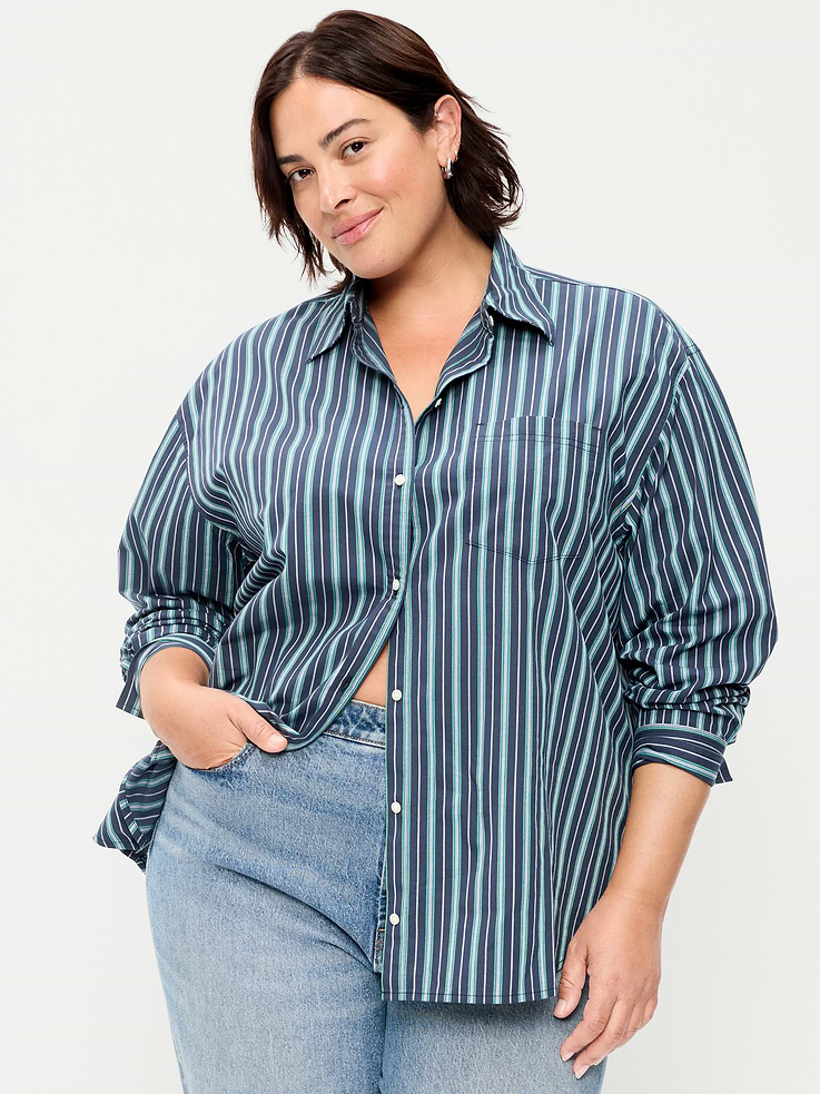 Image 7 of 8, Oversized Button-Down Boyfriend Shirt