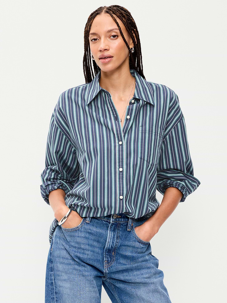 Image 1 of 8, spread collar, long sleeves, button cuffs, patch chest pocket, full-button front, curved hem, Product #896955